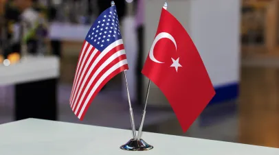 Flags of Turkiye and the United States together