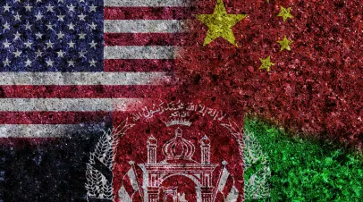 China, U.S., and Afghanistan flags