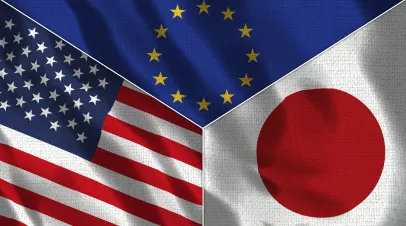 US, Europe, Japan Flags