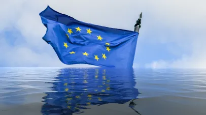 EU Flag disappearing into the water