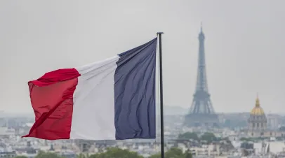 French flag and Eiffel Tower in Paris