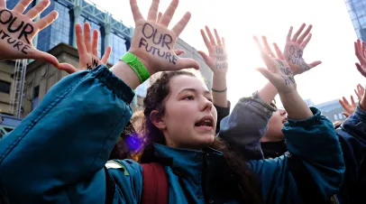 High school and university students stage a protest against the climate policies of the Belgian government.