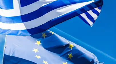 Greek and EU flags