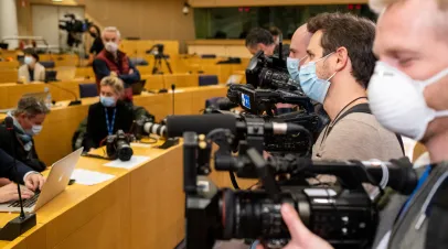 Photographers and journalists during a plenary session at the European Parliament.