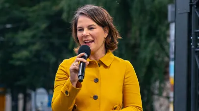 Annalena Baerbock in Germany, gives a speech at an election campaign event for the 2021 federal election