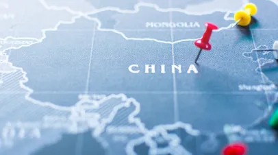 Map of China with pushpin