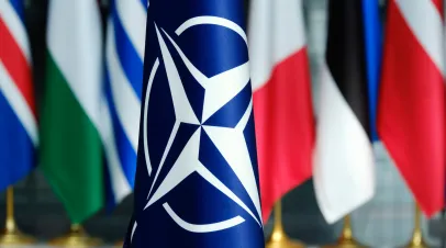 Flags' of Members of NATO at the NATO headquarters in Brussels, Belgium