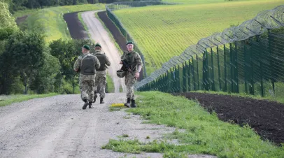  Ukrainian border guards patrolling the border between Ukraine and Russia.