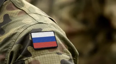 Flag of Russia on military uniform. Army, soldiers.