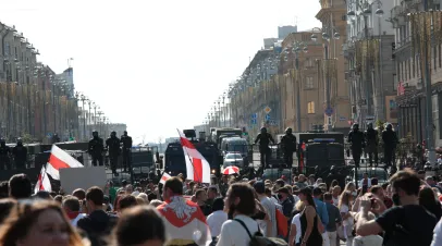 Minsk, Belarus - August 30, 2020: Protests in Belarus. 3rd Sundays March of Solidarity