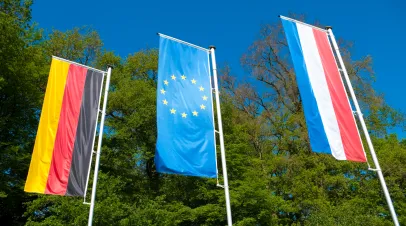 German, Dutch and European flags