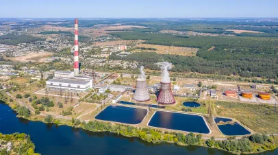 Aerial view of the largest thermal power plant in Ukraine 