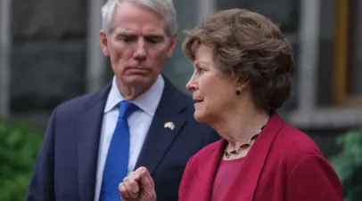 Senators Rob Portman, Jeanne Shaheen, give a briefing at Ukrainian Presidential office