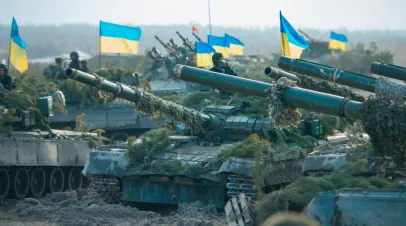 Tanks with Ukraine Flags