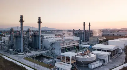 Photo of power plants and natural gas storage tanks Steel equipment.