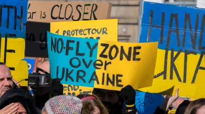 Protest Sign that reads "No Fly Zone Over Ukriane"