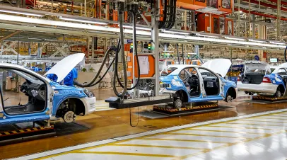 The assembly line of the Shanghai Volkswagen manufacturing plant.