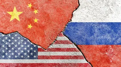 China, US, Russia flags