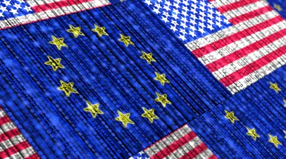 Digital US and EU flags