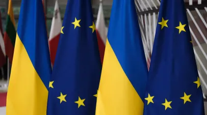 Ukraine and EU flags