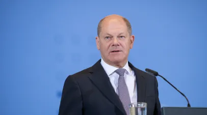 Olaf Scholz at a press conference