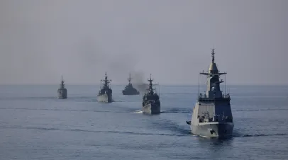 Military ships at sea