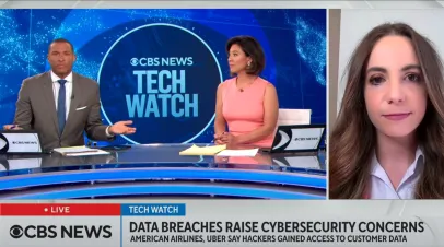 Lindsay Gorman discusses American Airlines and Uber data breaches on CBS News