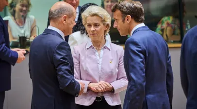 German Chancellor Olaf Scholz, European Commission President Ursula Von der Leyen, French President Emmanuel Macron