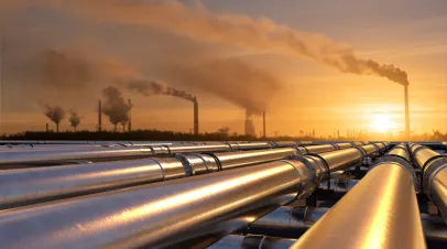 Steel long pipelines in crude oil factory