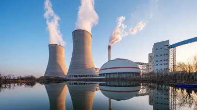 At dusk, the thermal power plants At dusk, the thermal power plants