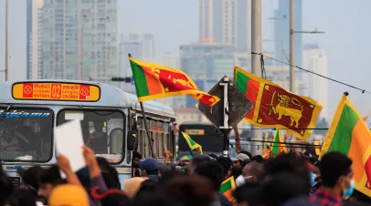 Colombo, Sri Lanka - April 10 2022: People protesting in the streets. 