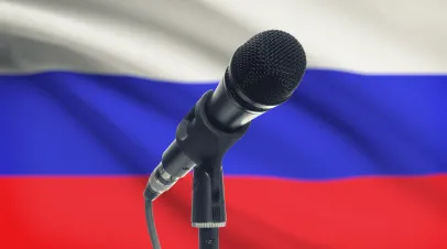 microphone on Russian flag background