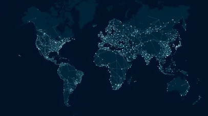 Communications network map of the world