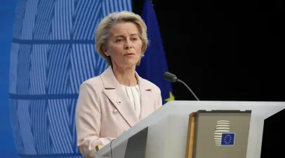 Ursula von der Leyen talking at Press Conference after the European Council