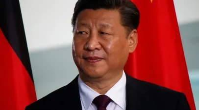 Chinese President Xi Jinping at a press conference after a meeting with the German Chancellor