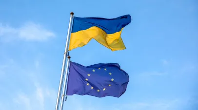 Ukrainian and European Union Flags 