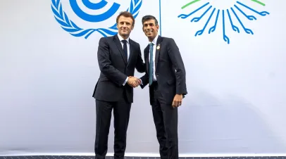 President of France Emmanuel Macron and British Prime Minister Rishi Sunak ahead of a bilateral meeting during the UNFCCC COP 27