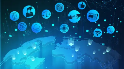 glowing earth with technology floating above