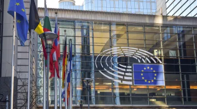 EU flags in front European Parliament