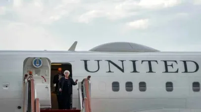 On arrival in Beijing just after 5:00 pm, Yellen was greeted by US Ambassador to China Nicholas Burns, as well as Chinese finance ministry official Yang Yingming (Mark Schiefelbein)