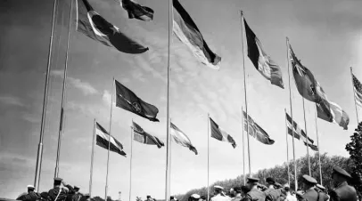 The NATO membership ceremony for West Germany on May 9, 1955 at Louveciennes, near Paris.