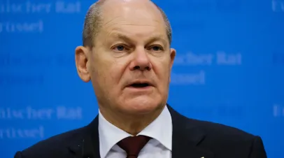 Germany's Chancellor Olaf Scholz speaks during a press conference after a EU Summit, at the EU headquarters in Brussels, on March 24, 2023.