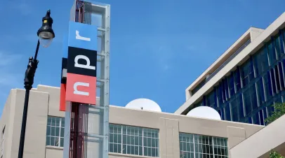 WASHINGTON, DC - JUNE 8, 2019: NPR - NATIONAL PUBLIC RADIO - sign at headquarters building entrance