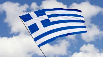 Greece flag isolated on sky background with clipping path
