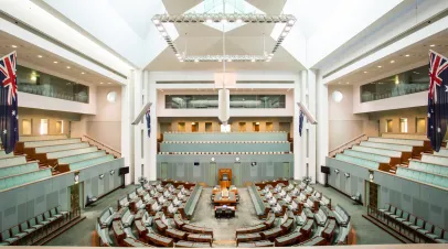 CANBERRA, AUSTRALIA - MAR 25, 2016: Interior view of the House of Representatives in Parliament House, Canberra, Australia
