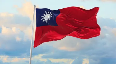 Large Taiwan flag waving in the wind