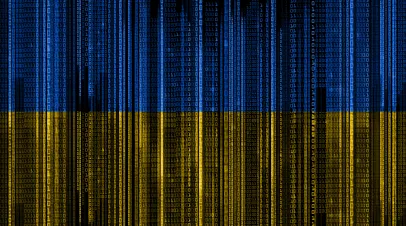 Binary code pattern in colors of flag of ukraine