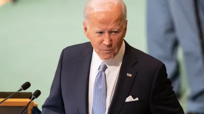 New York, NY - September 21, 2022: Joseph R. Biden, Jr., President of the United States of America speaks at 77th General Assembly of the United Nations at UN Headquarters