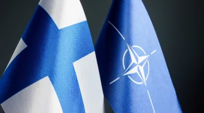 Flags of Finland and NATO side by side