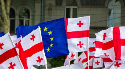 Georgian and EU flags flying